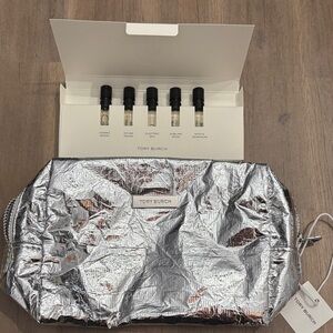 Tory Burch Metallic Silver Pouch with Fragrance Set